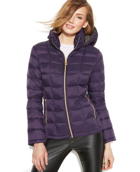 michael kors purple fur coat|michael kors ladies padded coats.